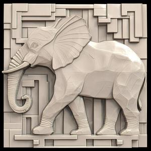 3D Model STL File for CNC Router/Laser & 3D Printer A Golden Elephant in a Surreal Square Landscape