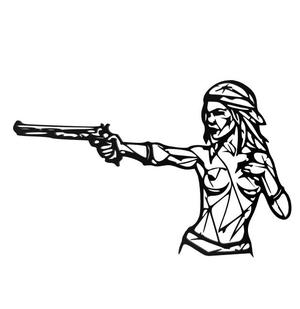 Pirate Woman Pointing Pistol Line Art Wall Art