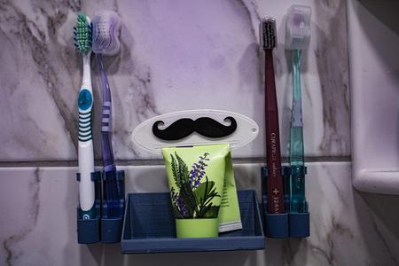 Toothbrush and toothpaste holder modular rail