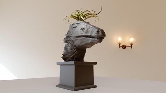 velociraptor dinosaur head bust planter pot flower vase stl