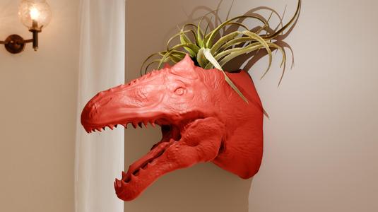 allosaurus head roaring wall mount planter pot flower vase stl