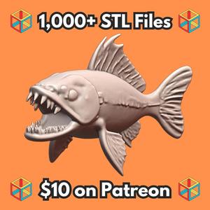 28mm DND Sharp-Toothed Bloodthirsty Predator Fish Fantasy Miniature MineeForm FDM 3D Print STL File