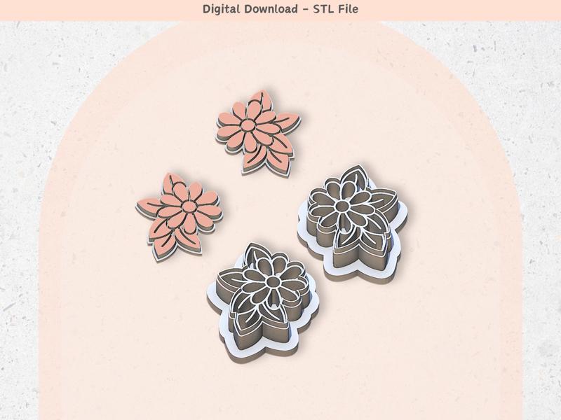 Flower Clay Cutter for Polymer Clay | Floral 15 | Digital STL File | Clay Tools | 5 Sizes Clay Cutters, 2 Cutter Versions