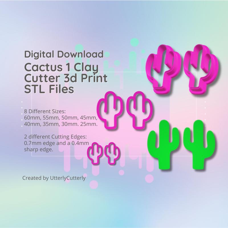 Mirrored Cactus Cutter - Tropical Summer STL Digital File Download- 8 sizes and 2 Cutter Versions