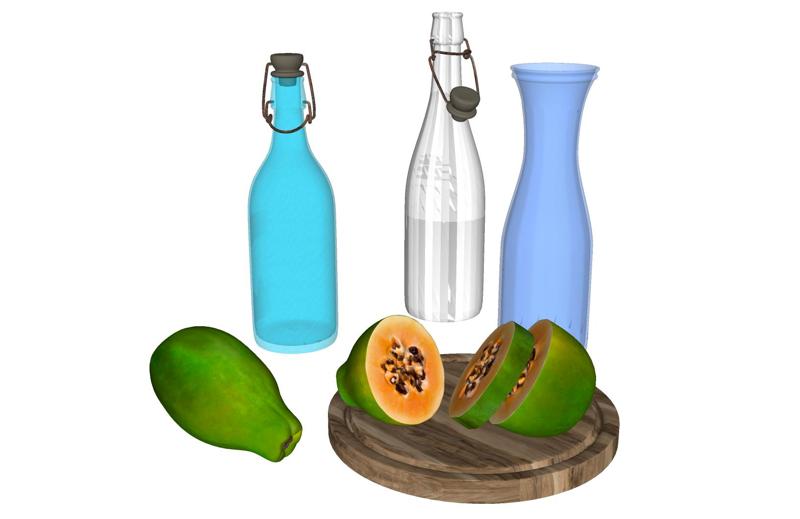 BOTTLE PAPAYA FRUIT VEGETABLE FOOD KITCHEN ORANGE PEAR TROPICAL GARDEN EARTH DRINK HOME