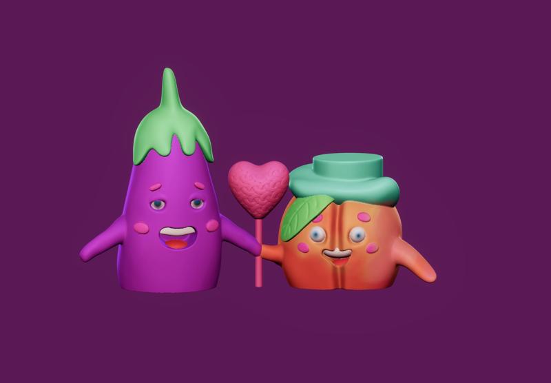 Mr. Aubergine and Mrs. Peach