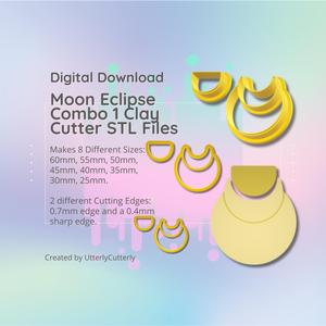 Clay Cutter STL File - Moon Eclipse Combo 1 - Celestial Earring Digital File Download- 8 sizes and 2 Cutter Versions, cookie cutter