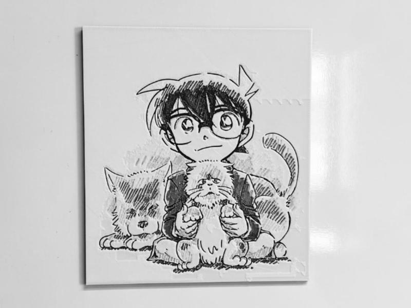 Detective Conan fridge magnet with a signature from Gosho Aoyama~Conan and his dog