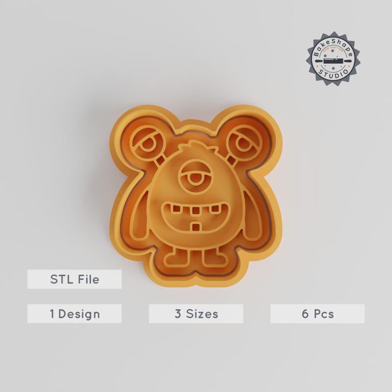 Egg Long Eye Monster Shape Cutter & Stamp, Cookie & Fondant Decoration, Fun Cartoon Cyclops, 6-Piece Set, S/M/L Sizes