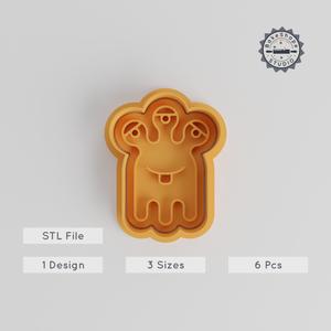 Three Eyes Melting Monster Shape Cutter & Stamp Set, Cartoon Monster, Triple Eyed Beast, Sizes S/M/L, Cookie & Fondant Decor