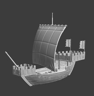 Medieval warship - Kogge with two castles