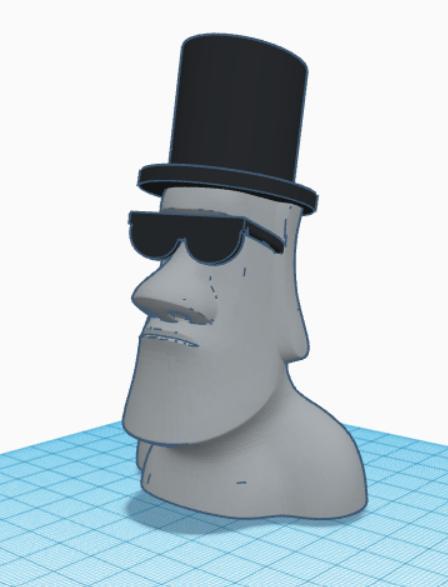 Moai Head with top hat and sunglasses
