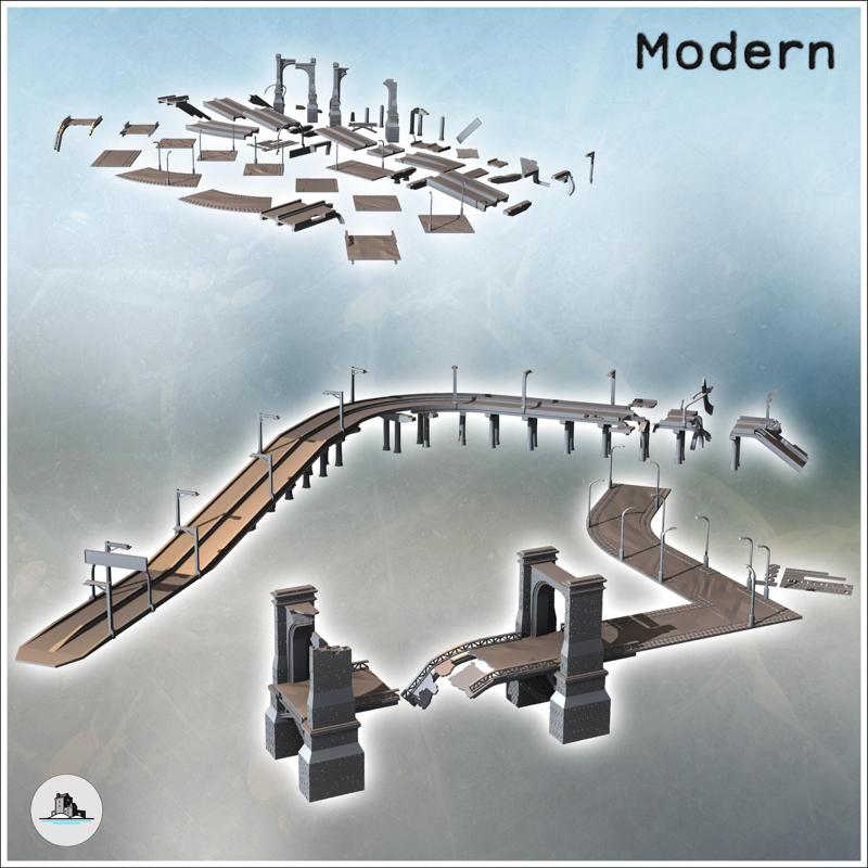 Urban Modern Highway Set with Street Light and Destroyed Stone Bridge (3) - Cold Era Modern Warfare Conflict World War 3 RPG  Post-apo WW3 WWIII