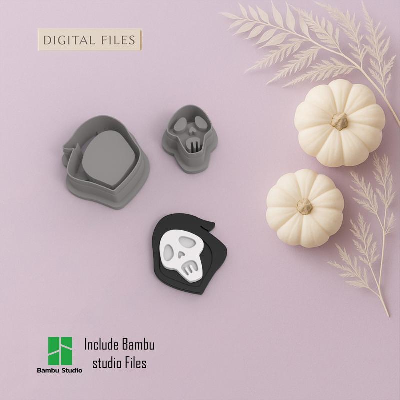 Spoky Face Halloween Polymer Clay Cutters | Digital STL File | 5 Sizes