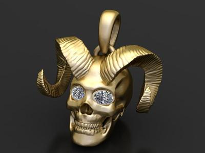 Gold horned skull pendant 3D printable model