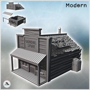 Western general store with log and wood walls and covered awning on a wooden platform (futuristic version) (32) - Future Sci-Fi SF Post apocalyptic Tabletop Scifi Wargaming Planetary exploration RPG Terrain