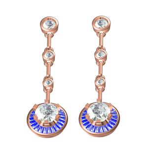 Diamond and Blue Sapphire Baguette Long Earring