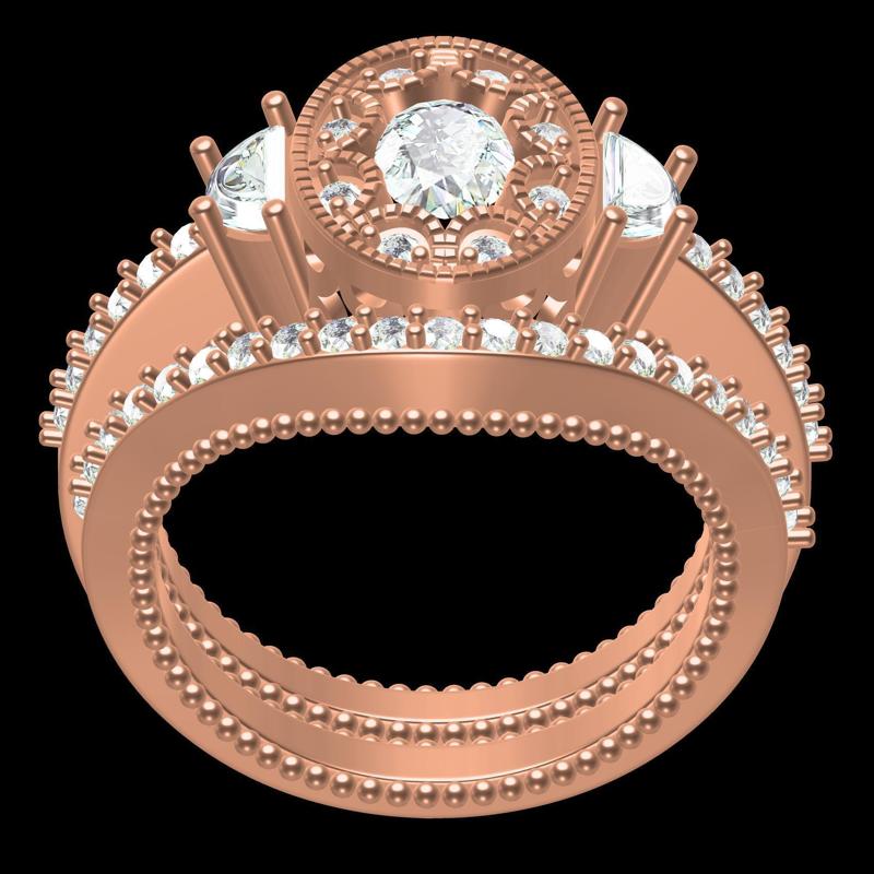 Double Half moon Stone Cocktail Ring With Band