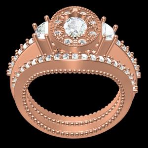 Double Half moon Stone Cocktail Ring With Band