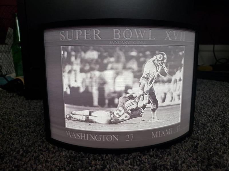 John Riggins Lithophane with custom Redskins light box