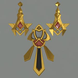Genshin Impact Kaveh earrings and brooch 3D model set. Video game, props, cosplay