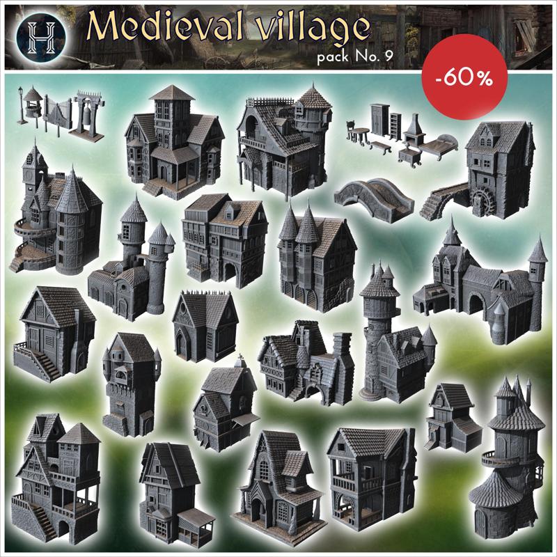 Medieval village pack No. 9 - Medieval Gothic Feudal Old Archaic Saga 28mm 15mm RPG