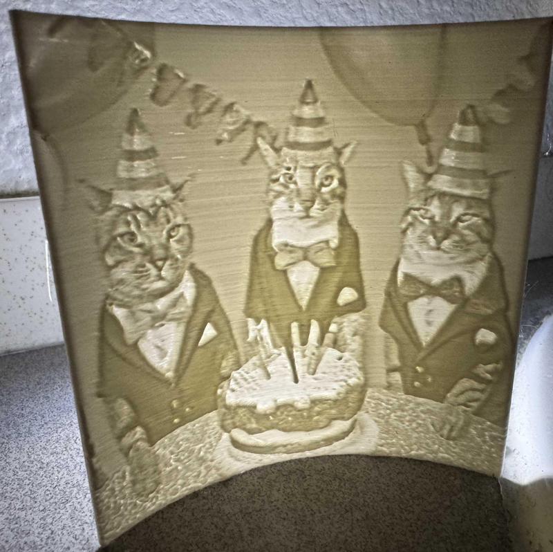 Lithophane of a Cat Surprise Party