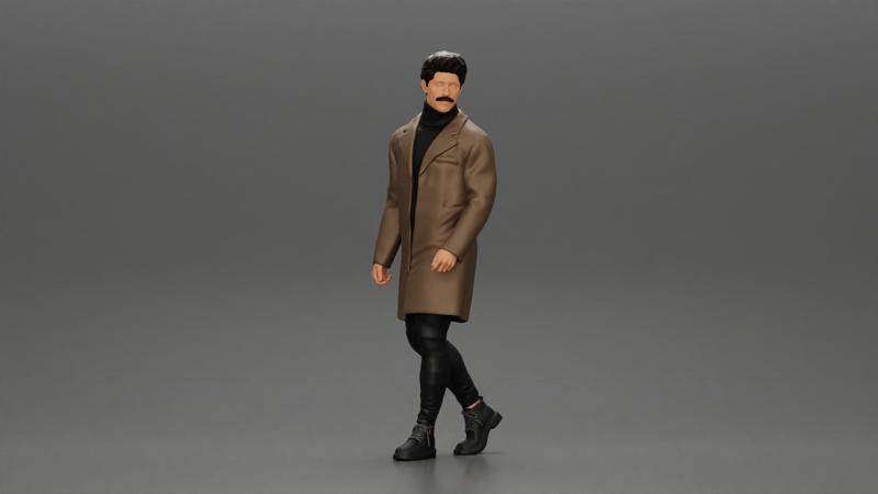 Stylish Man Walking Wearing Coat Over a Turtleneck