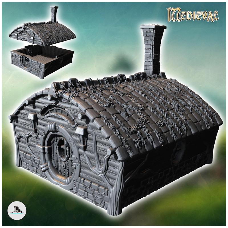 Round-door hobbit house with rounded roof and fireplace (16) - Medieval Fantasy Magic Feudal Old Archaic Saga 28mm 15mm