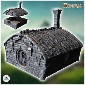 Round-door hobbit house with rounded roof and fireplace (16) - Medieval Fantasy Magic Feudal Old Archaic Saga 28mm 15mm