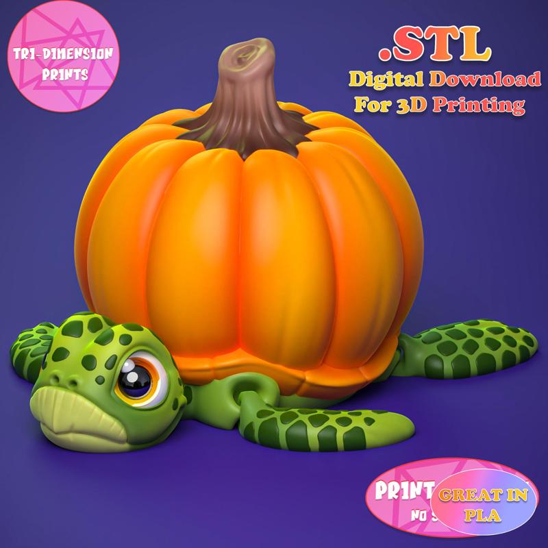 Print In Place Cute Flexi Pumpkin Turtle