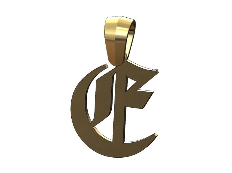 E gothic old english initial pendant charm bail 3D print model