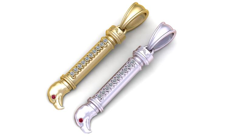 3D GOLD EAGLE FACES STICK PENDANT 3d printable model