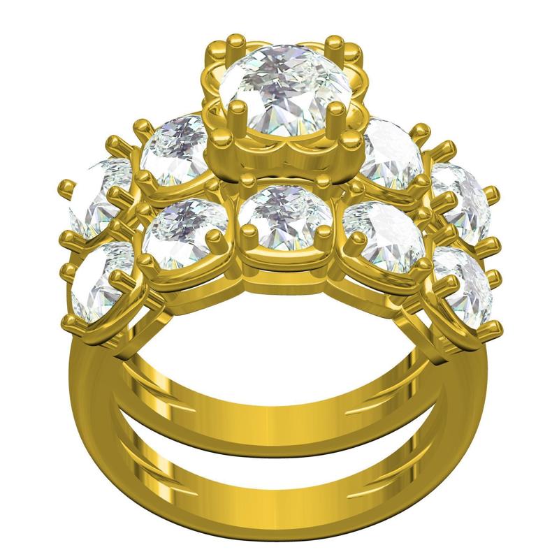 Big Round Diamond Solitaire Ring with Wedding Band