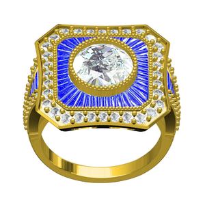 Blue Sapphire Baguette Round   Diamond Vintage Ring