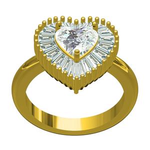 Unique Hear Diamond Baguette Halo Engagement Ring