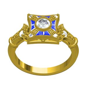 Round Diamond Bezel and Blue Sapphire Baguette Cocktail Ring 2