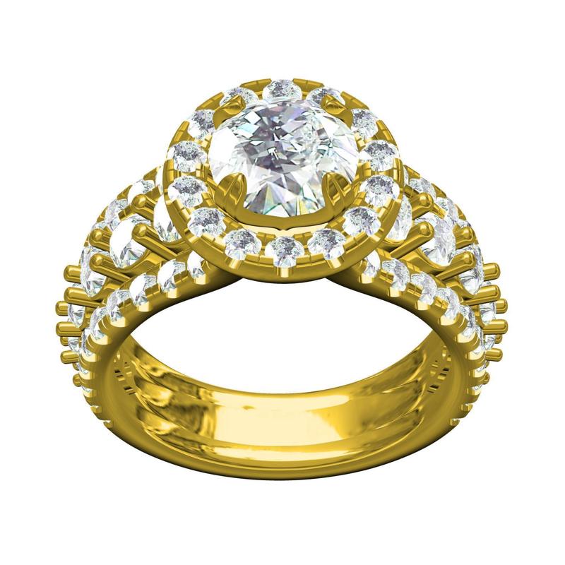 Beautiful Round Halo Triple Row Shank Engagement Ring