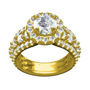 Beautiful Round Halo Triple Row Shank Engagement Ring