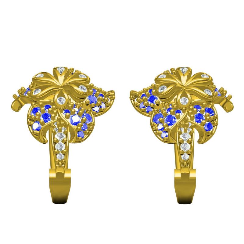 Blue Sapphire Diamond Flower Earring