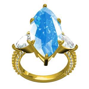 Aquamarine Marquise Stone and Pear Diamond Solitaire Ring