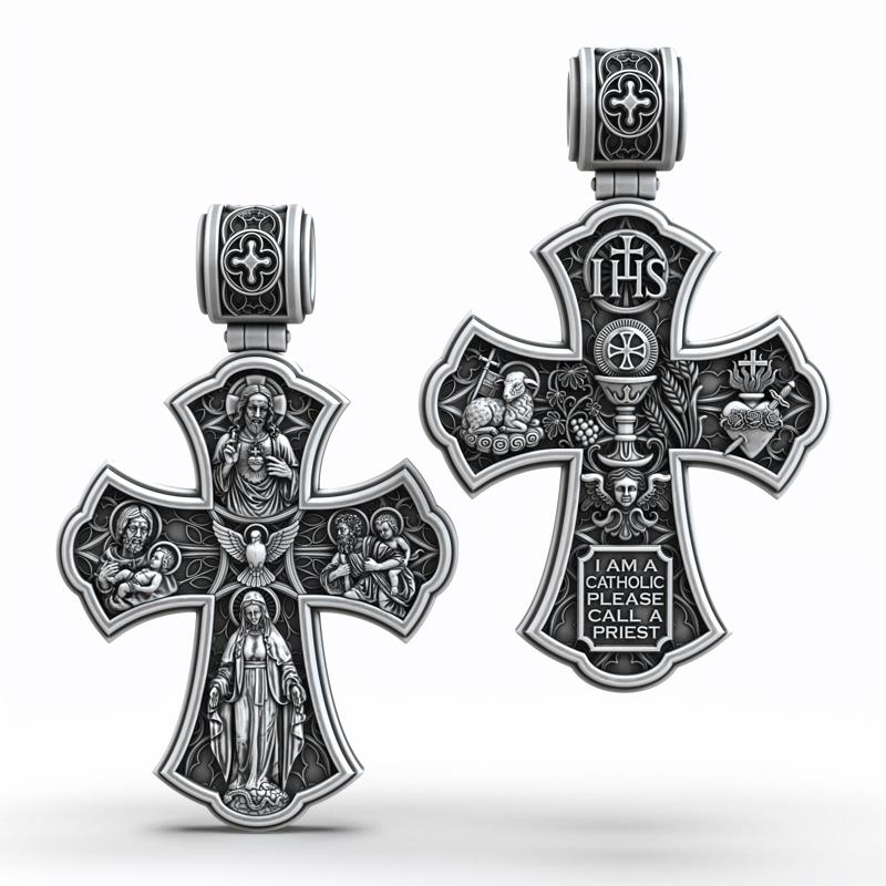 Four Way Medal Christian Catholic Double Sided Cross