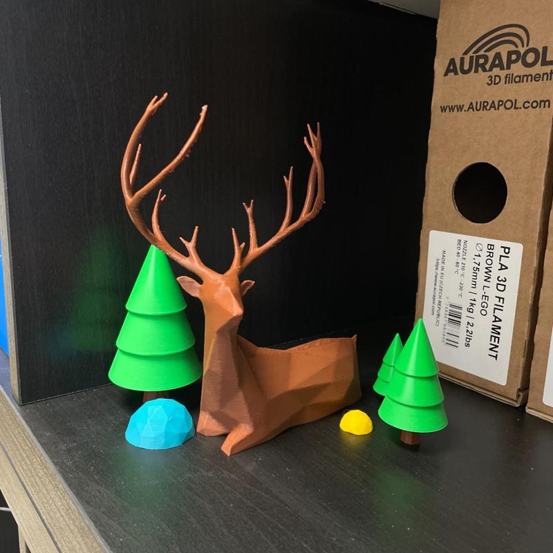 Laying deer with low poly body