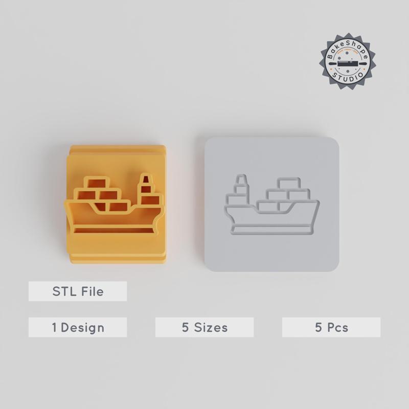 Cargo Ship Stamp Tile Set, 5 Sizes (20-40mm), Perfect for Clay, Cookies & Fondant