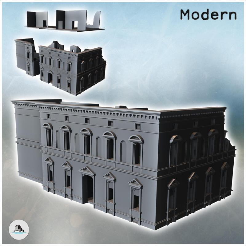 Baroque palace with pediments, flat roof and ruined section (27) - Modern WW2 WW1 World War Diaroma Wargaming RPG Mini Hobby