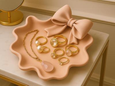 Coquette bow wavy jewelry tray ring necklace 