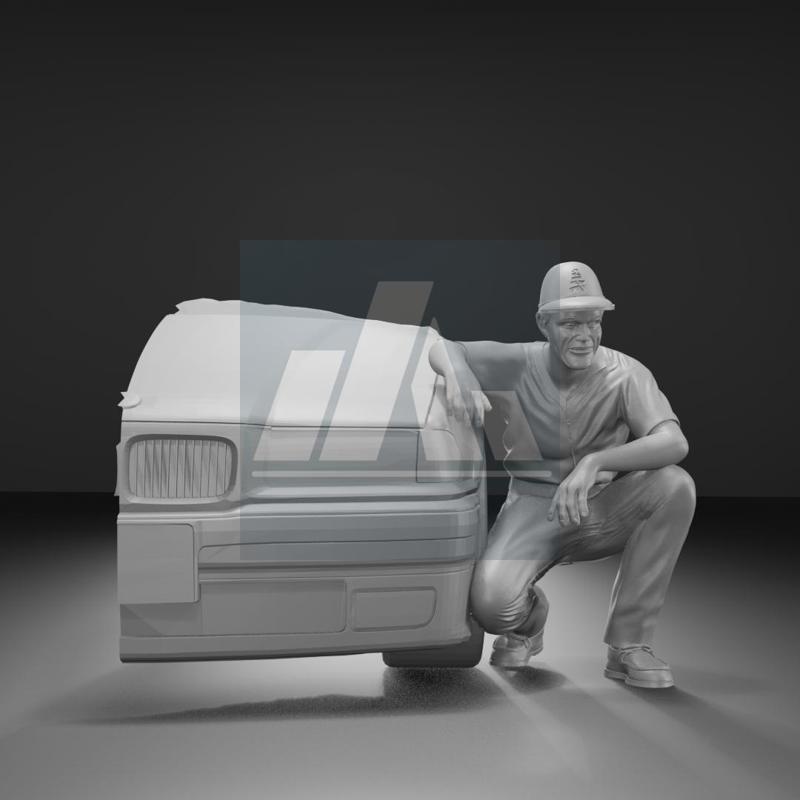 Man Posing Beside Car -- 3D Printable Diorama Figure