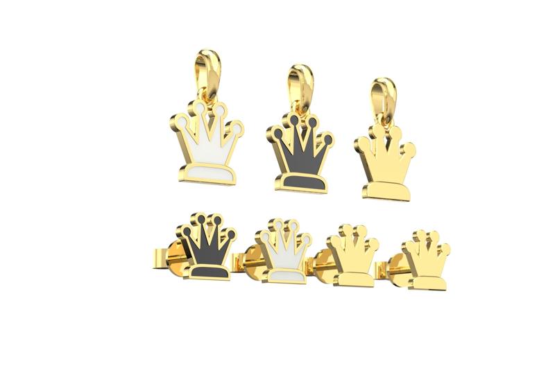 Queen pendant and earrings chess set 3D print model 3D print model