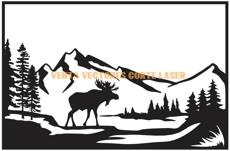 LANDSCAPE WITH MOOSE AND MOUNTAINS DECORATION WALL ART - 3D PRINTING AND LASER CUTTING