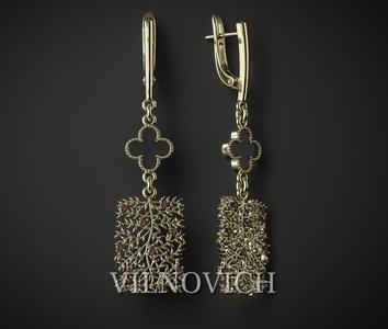 EARRINGS WITH CLOVER AND DIAMONDS 3D print model